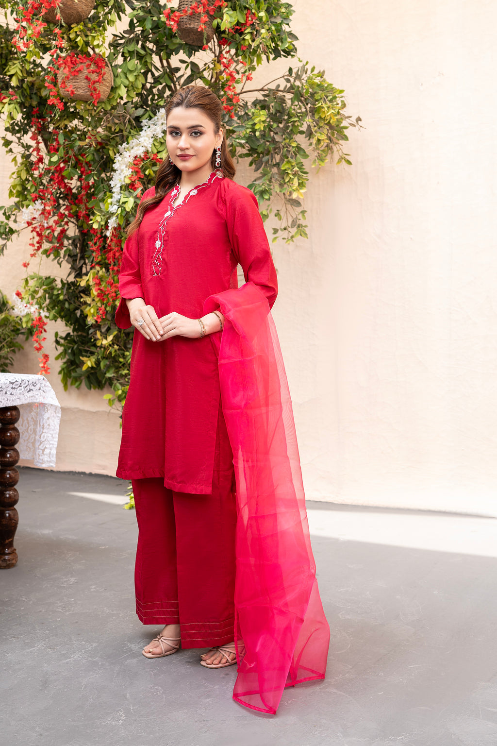 HOT PINK- EMBIRIDERED 3 PIECE SUIT