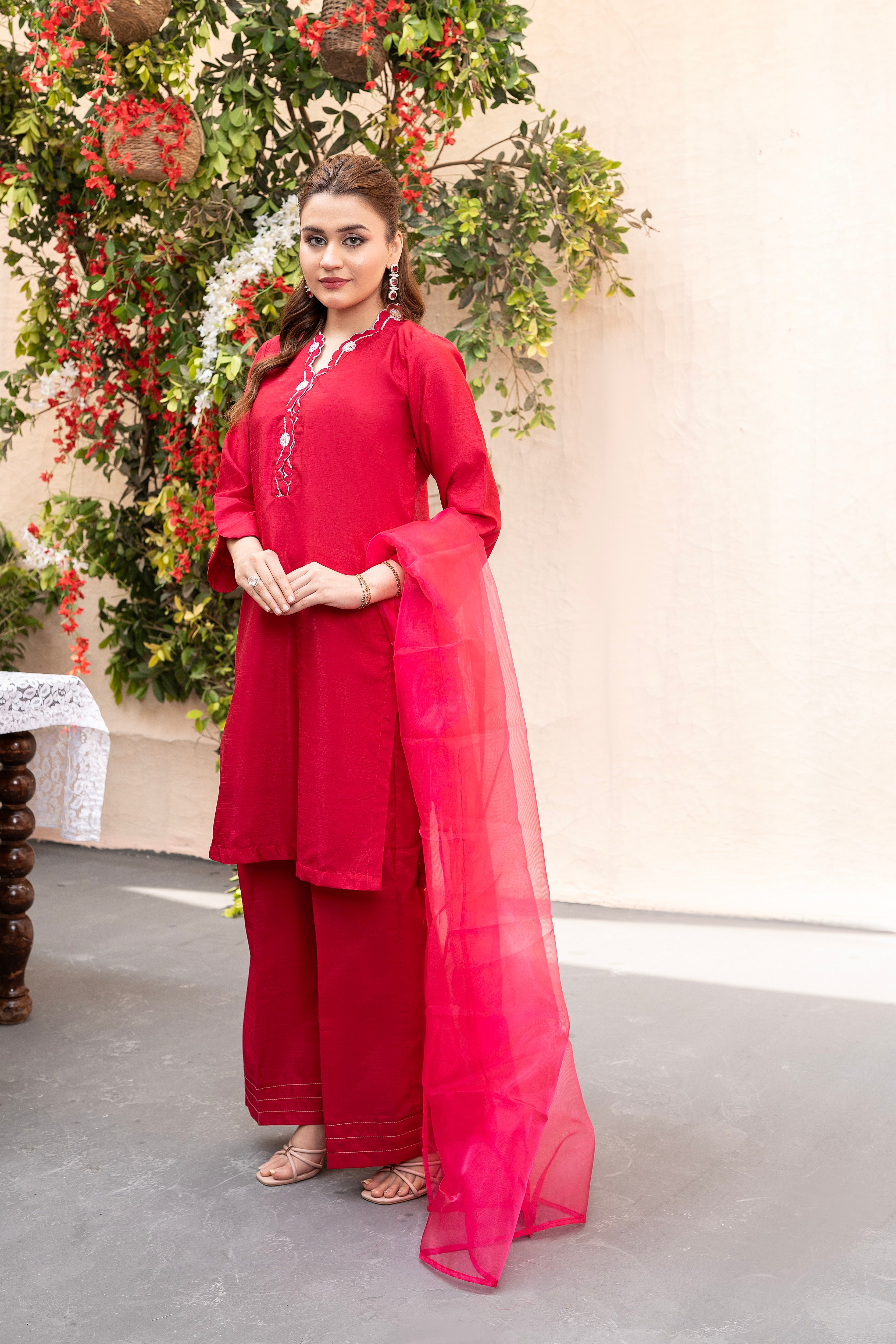 HOT PINK- EMBIRIDERED 3 PIECE SUIT