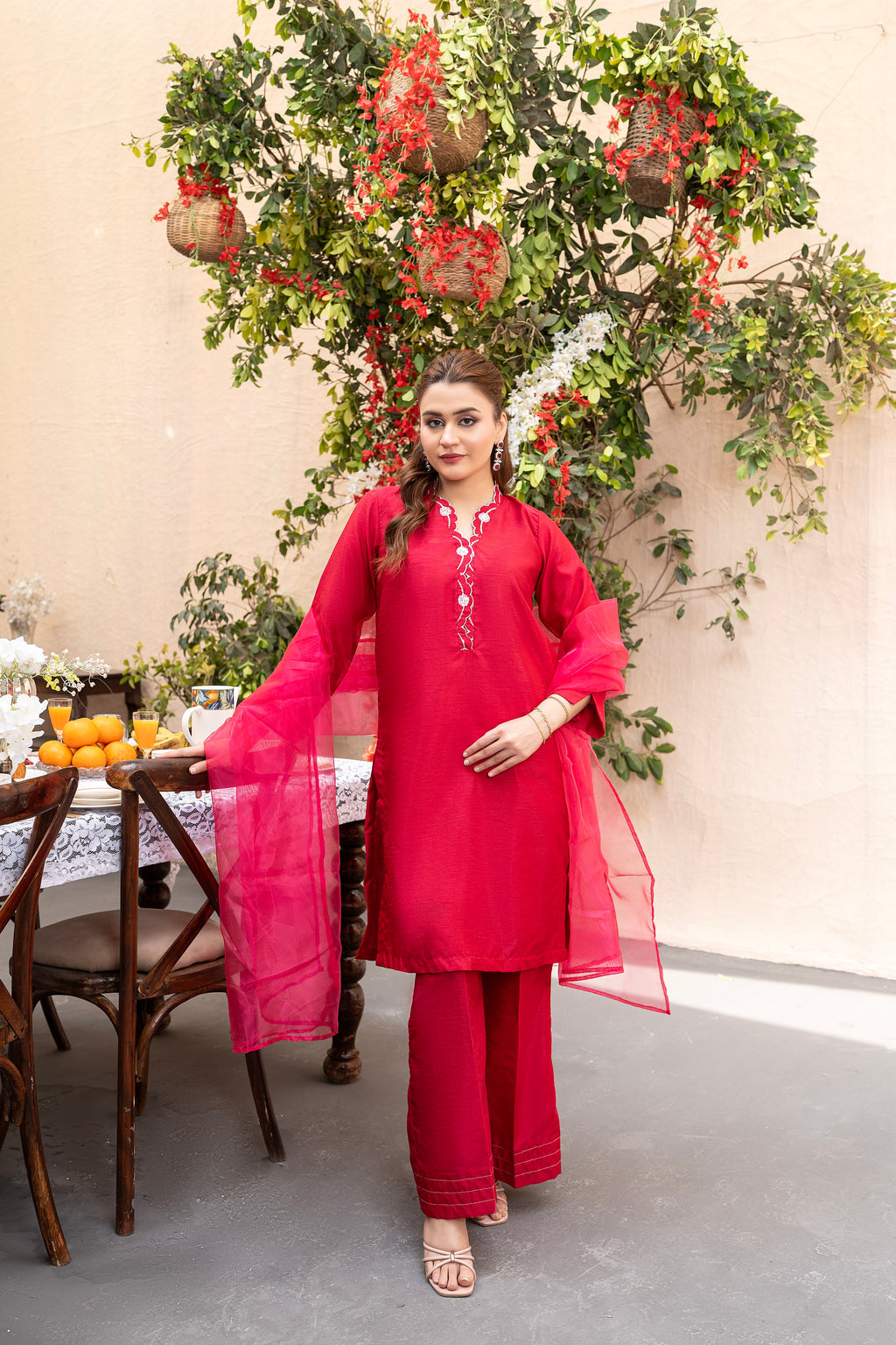 HOT PINK- EMBIRIDERED 3 PIECE SUIT