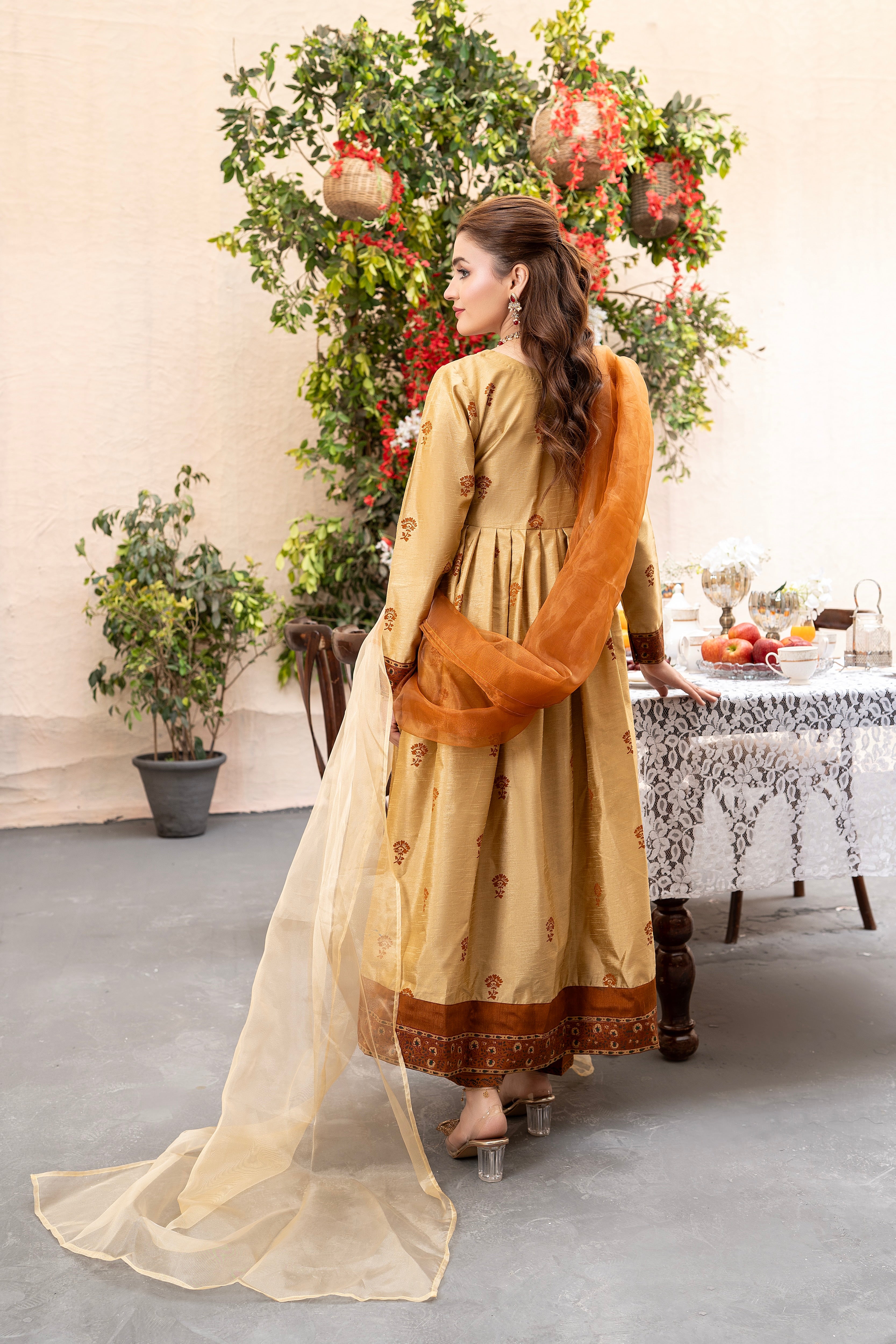 MONO TONE BLOCK PRINT-ANARKALI