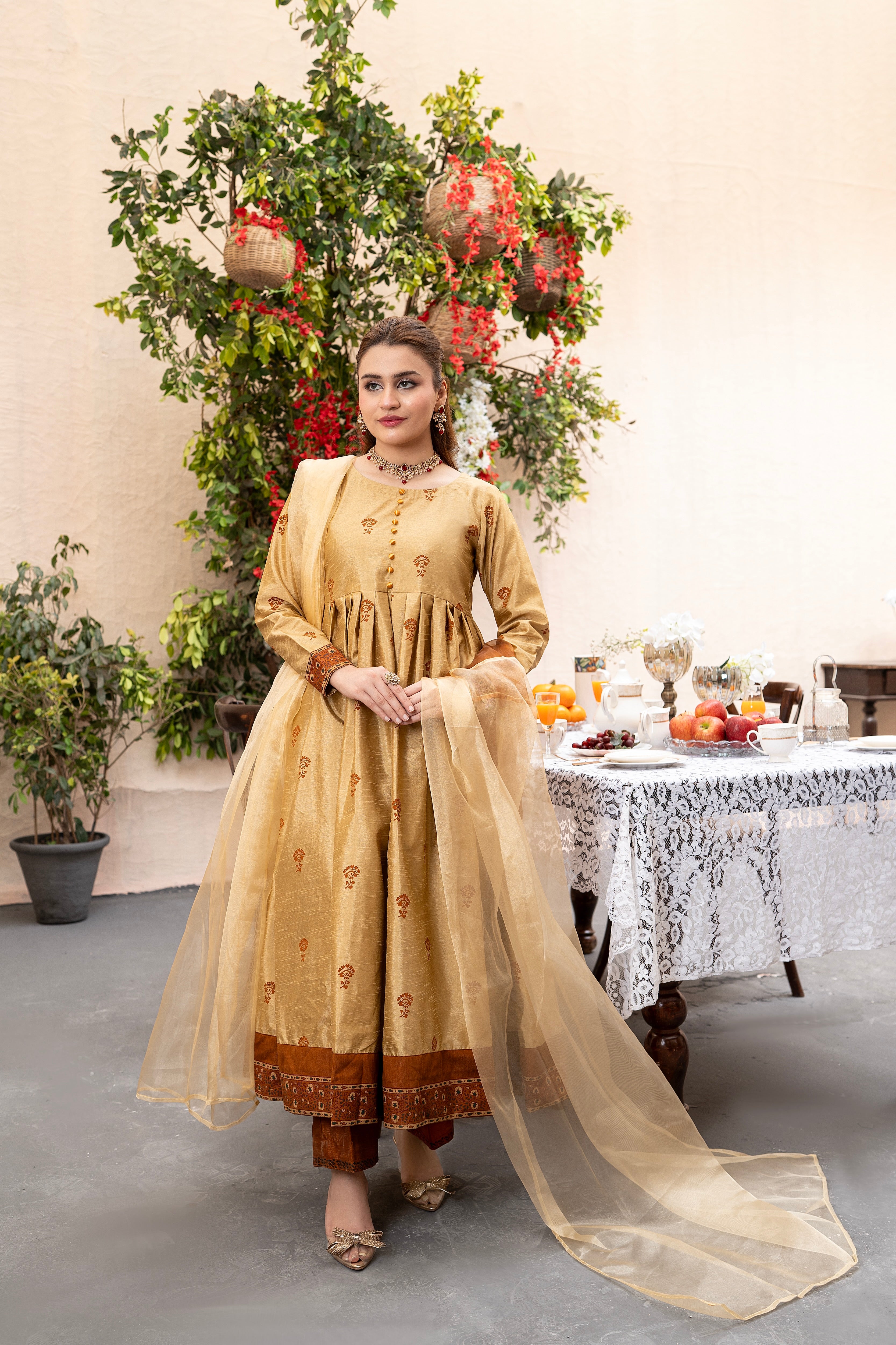 MONO TONE BLOCK PRINT-ANARKALI