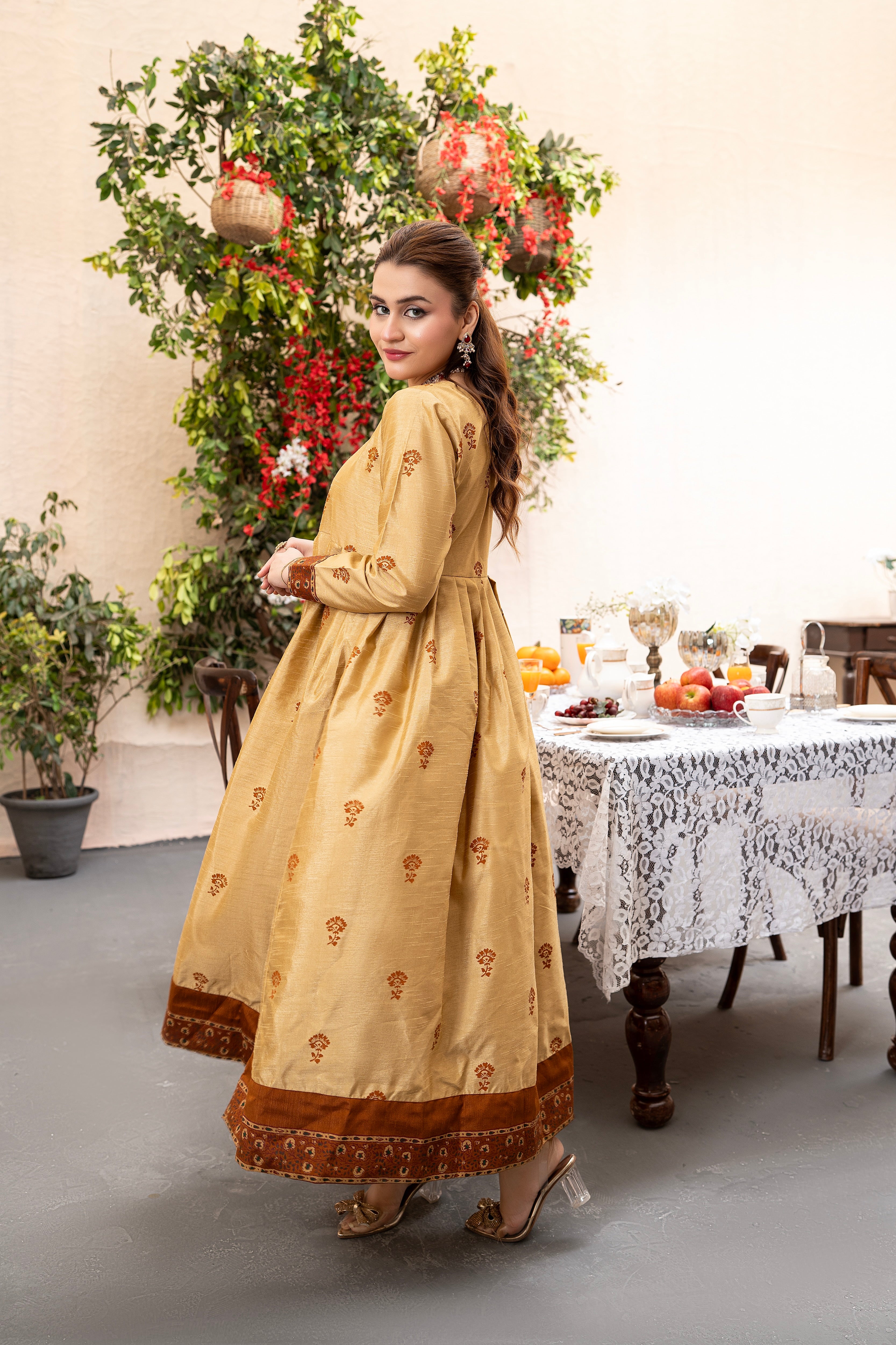 MONO TONE BLOCK PRINT-ANARKALI