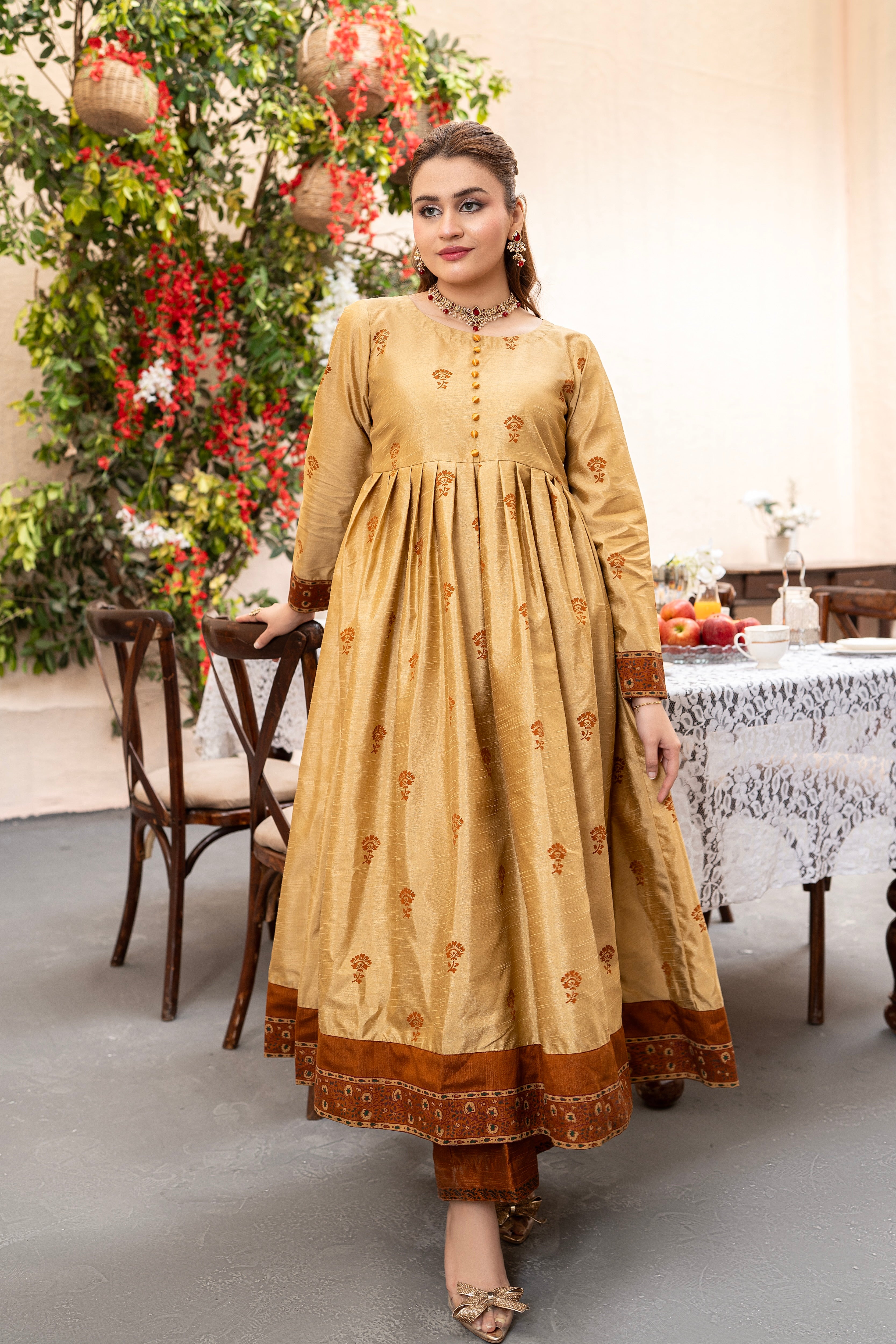 MONO TONE BLOCK PRINT-ANARKALI