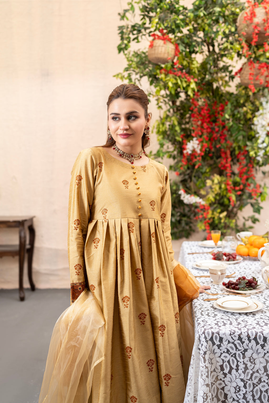 MONO TONE BLOCK PRINT-ANARKALI