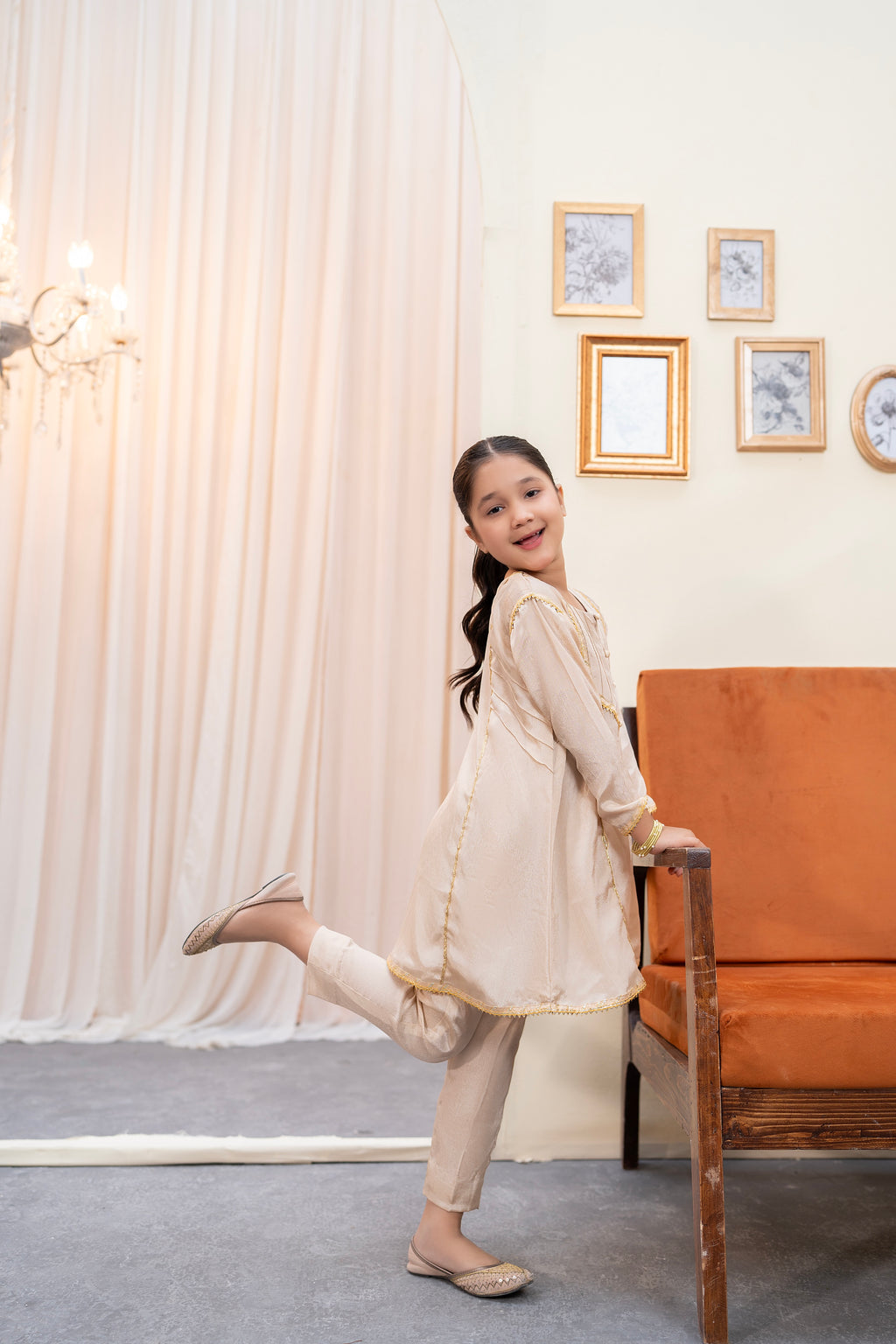 DULL GOLD A-LINE FROCK SET