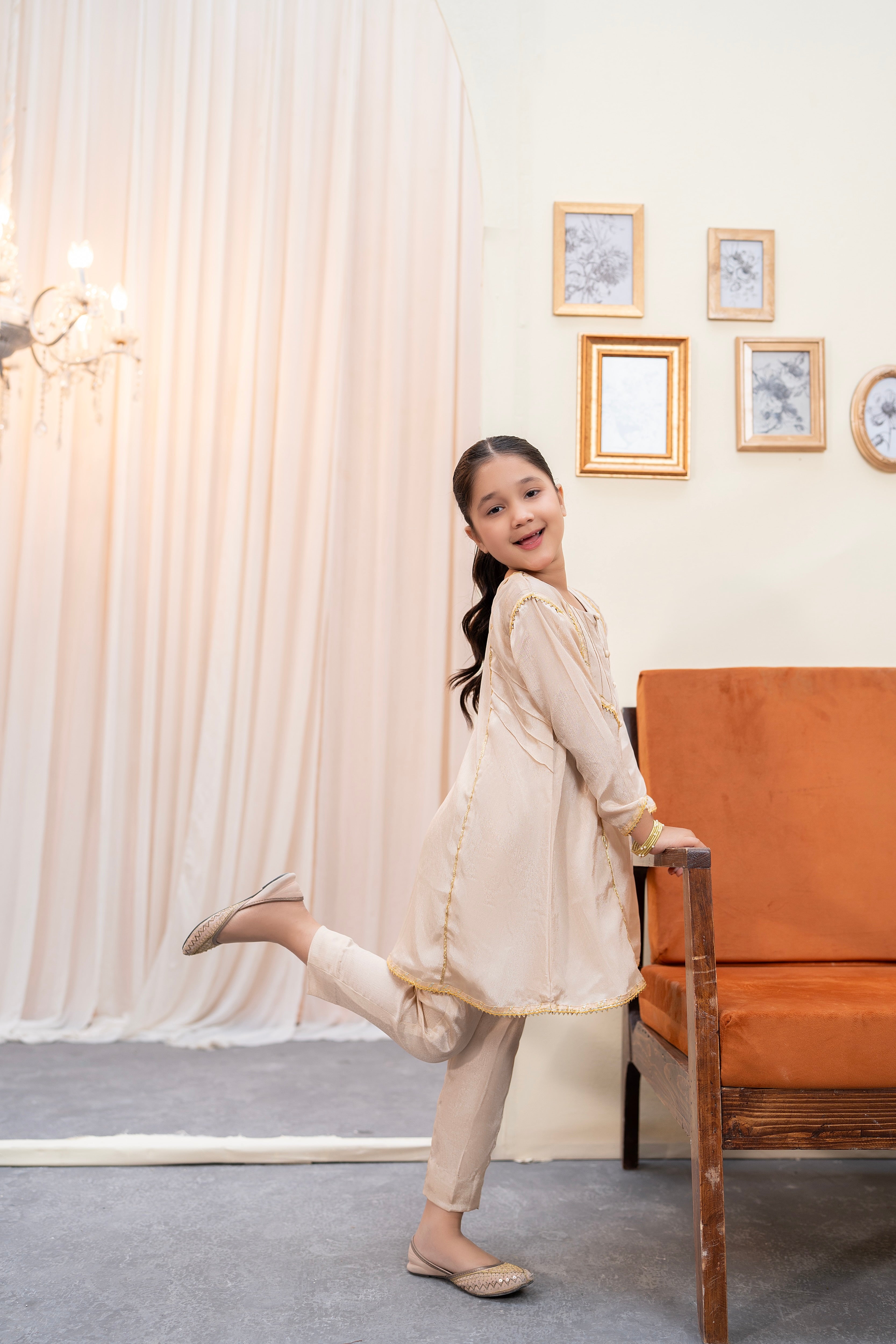 DULL GOLD A-LINE FROCK SET