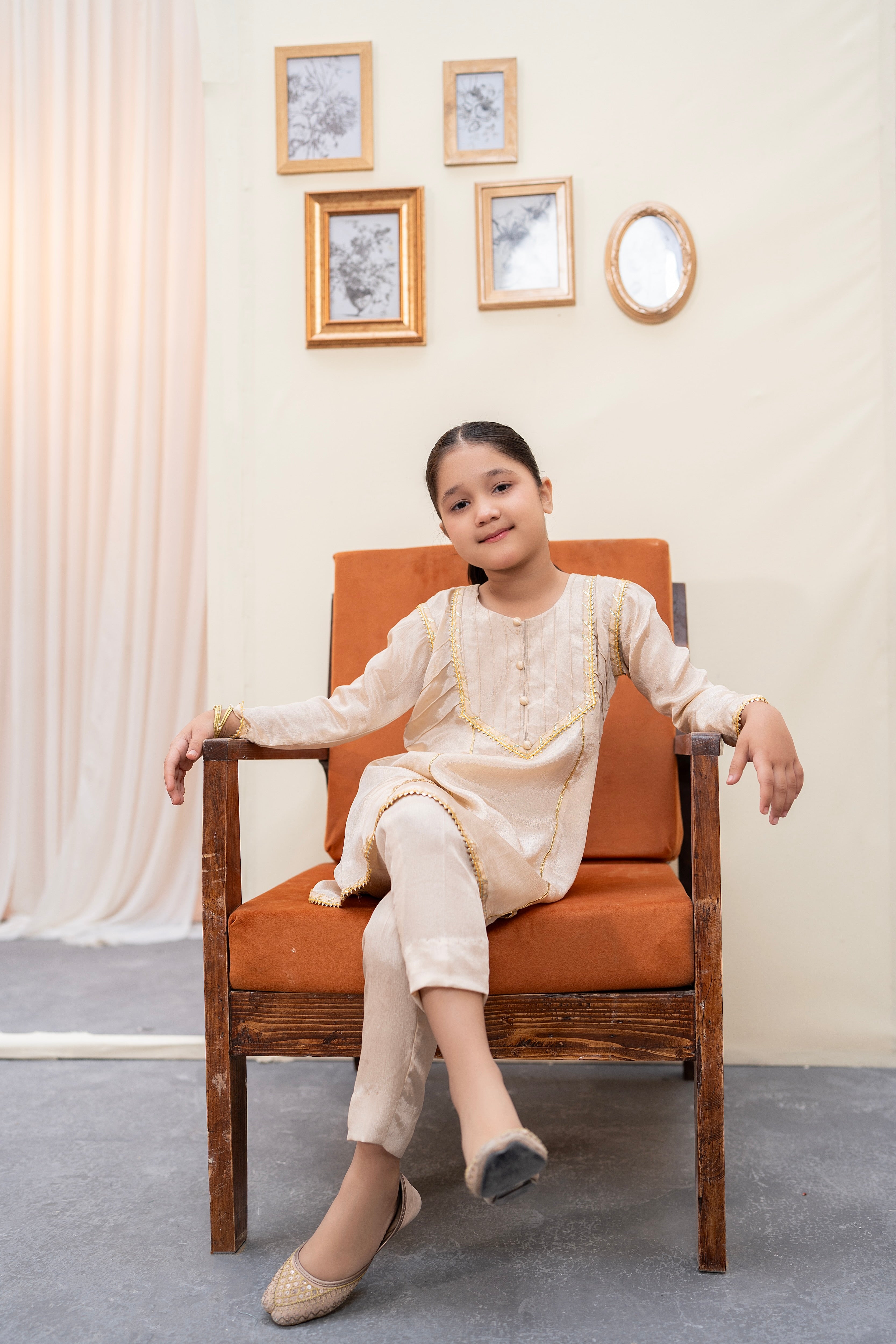 DULL GOLD A-LINE FROCK SET