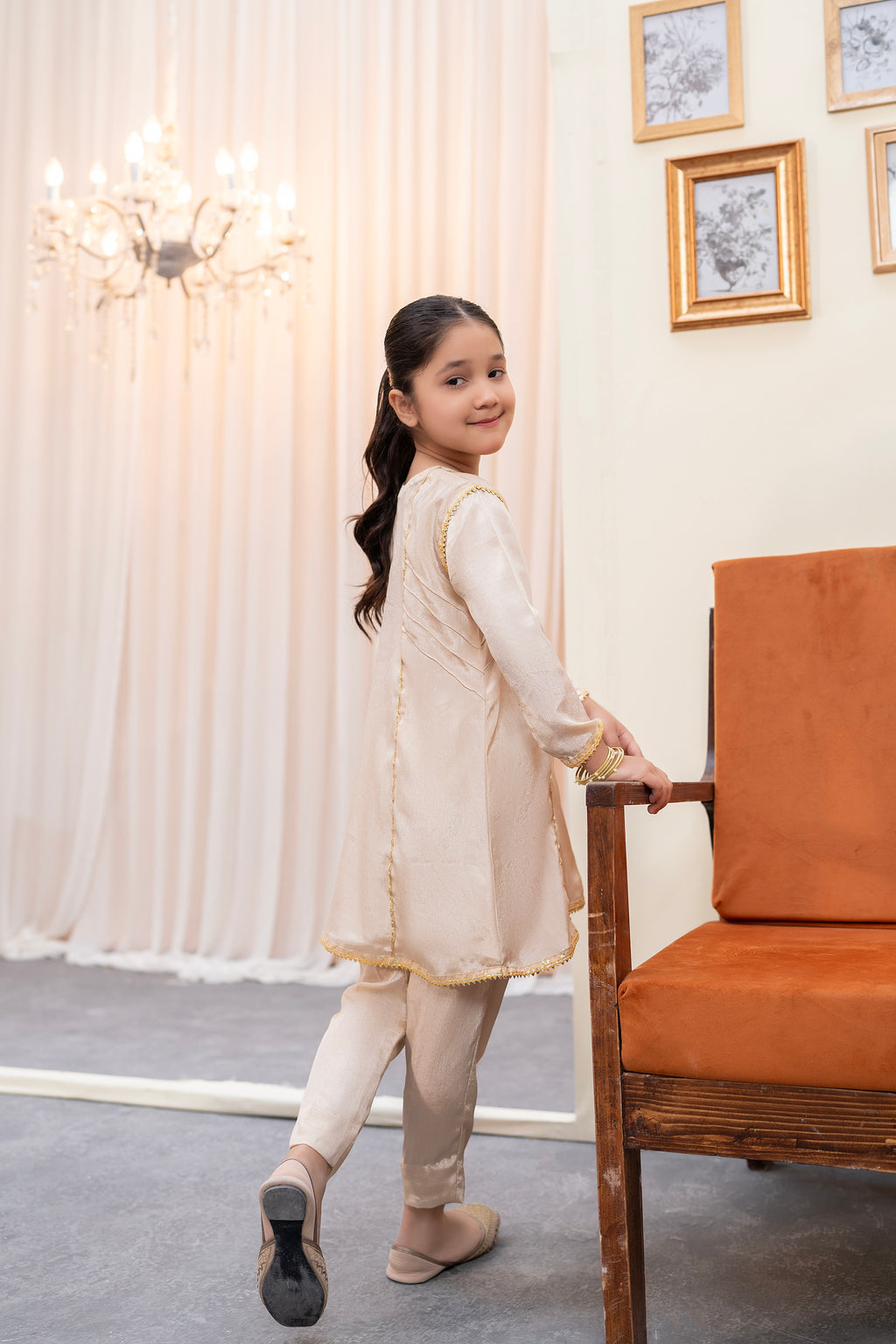 DULL GOLD A-LINE FROCK SET