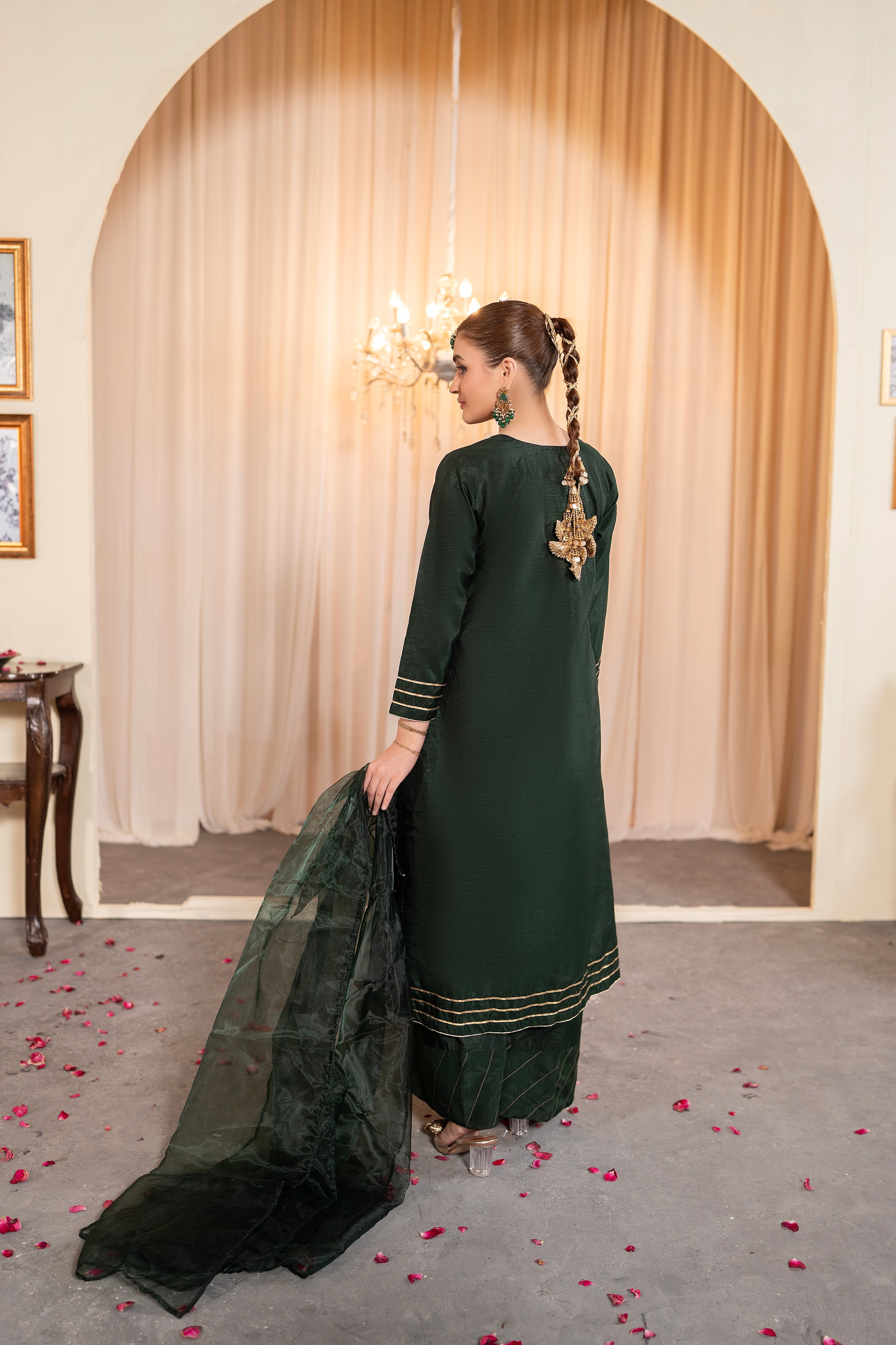 EMBERELLED GREEN PISHWAS - 3 PIECE SUIT