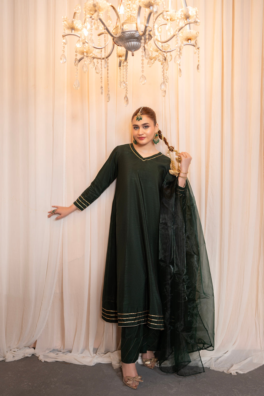 EMBERELLED GREEN PISHWAS - 3 PIECE SUIT