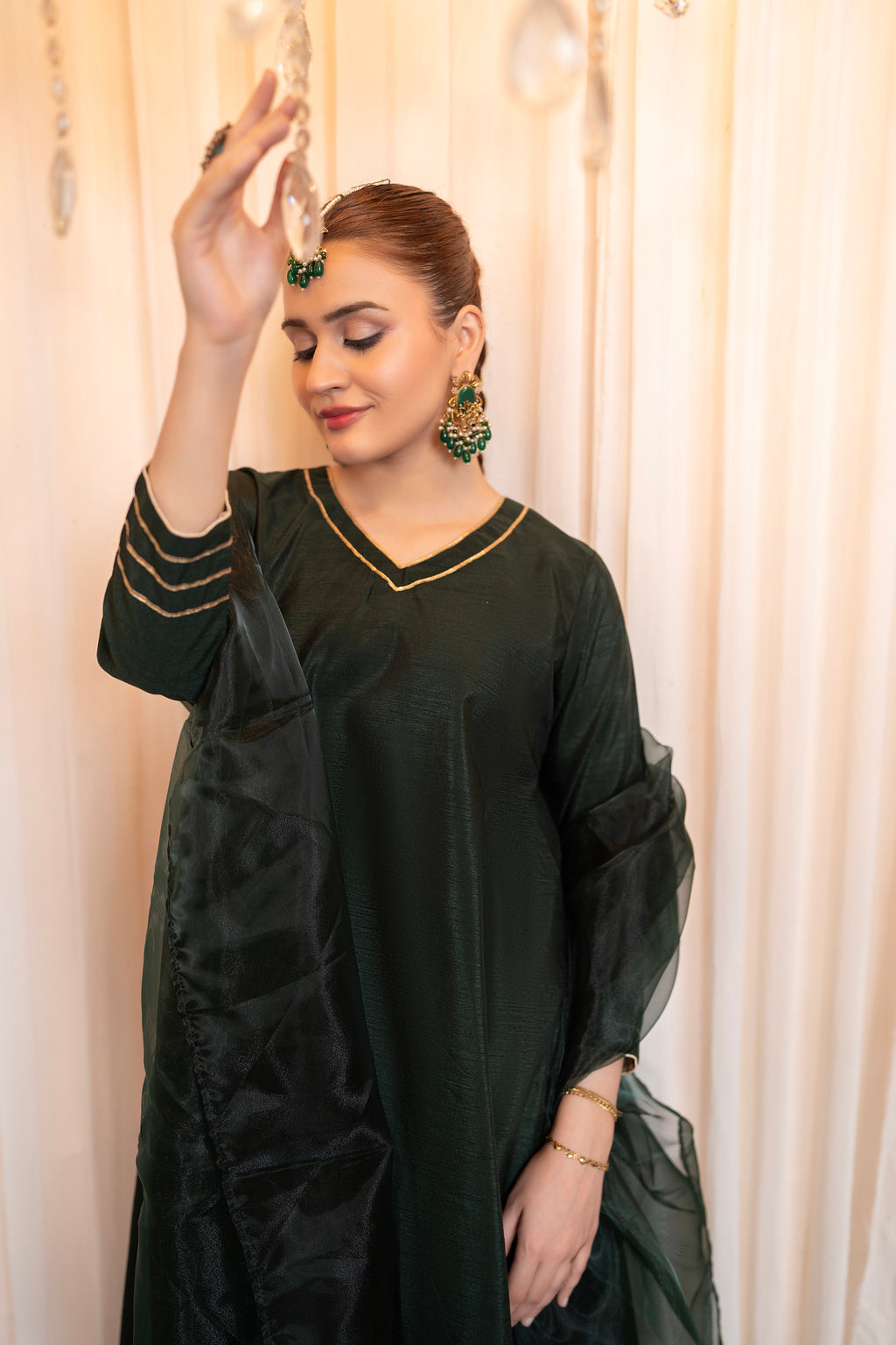 EMBERELLED GREEN PISHWAS - 3 PIECE SUIT