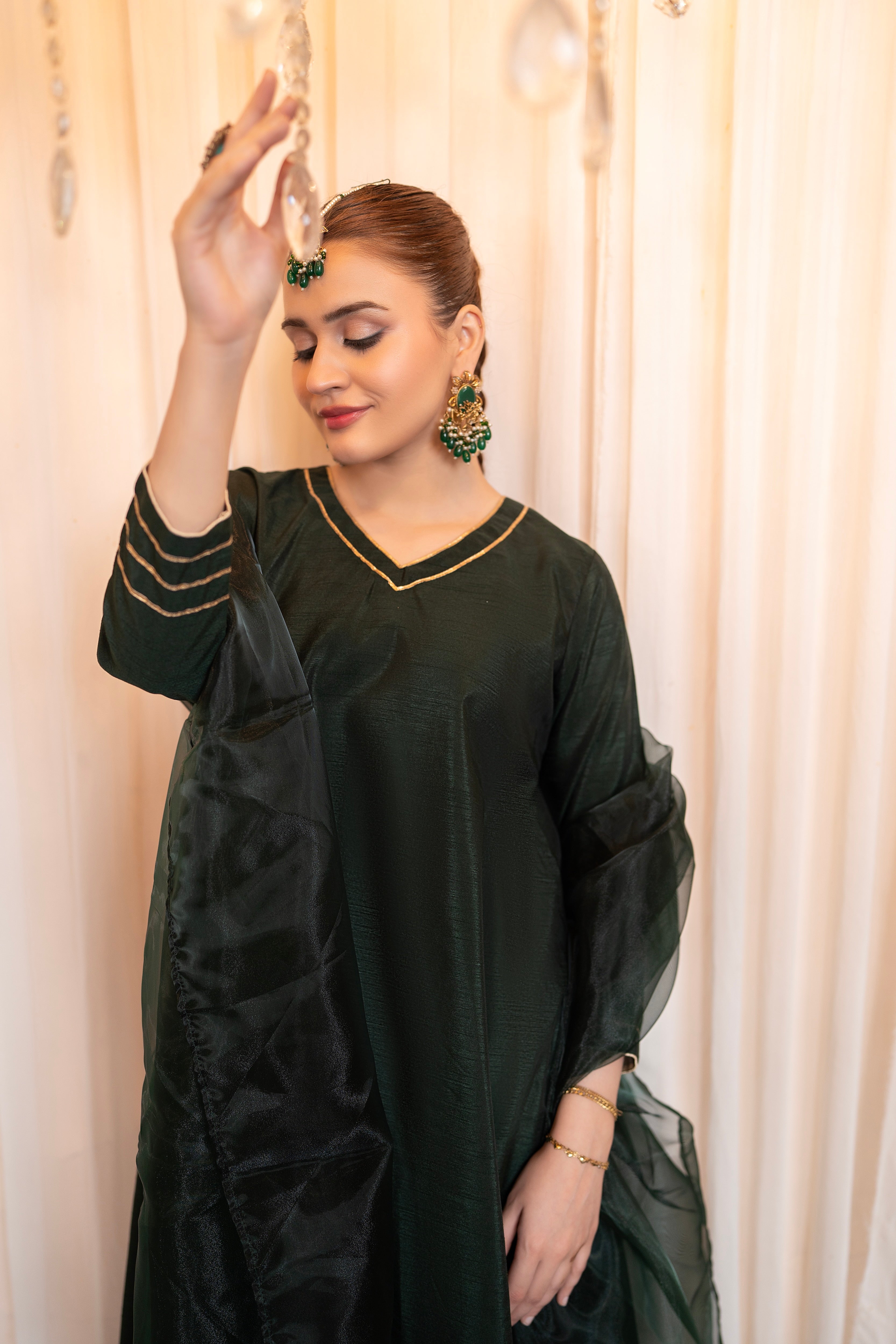 EMBERELLED GREEN PISHWAS - 3 PIECE SUIT