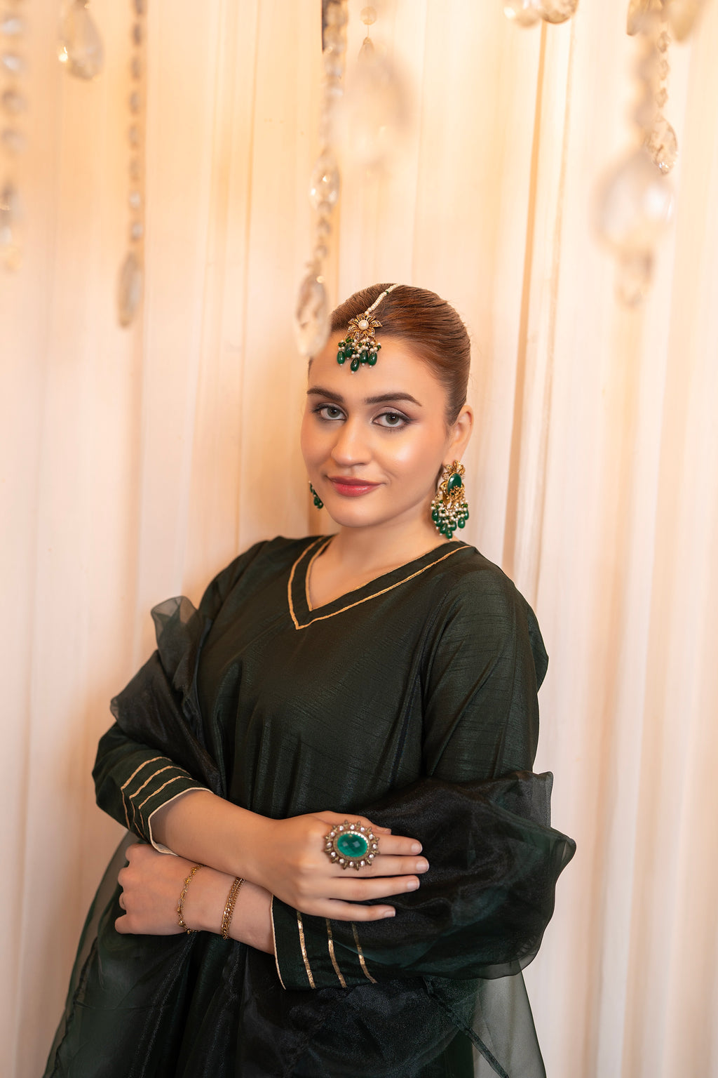 EMBERELLED GREEN PISHWAS - 3 PIECE SUIT