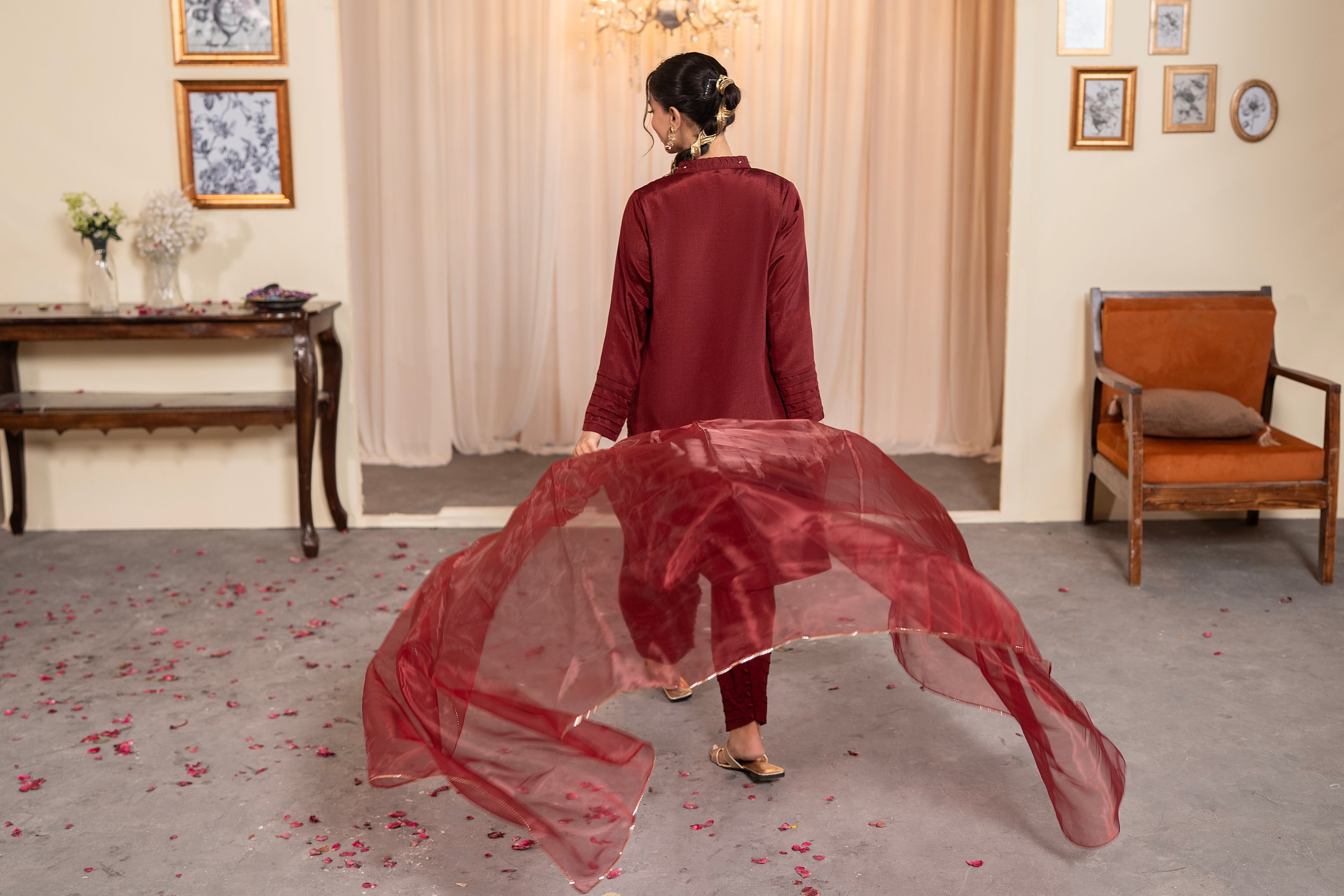 MAROON CHIFFON - 3 PIECE SUIT