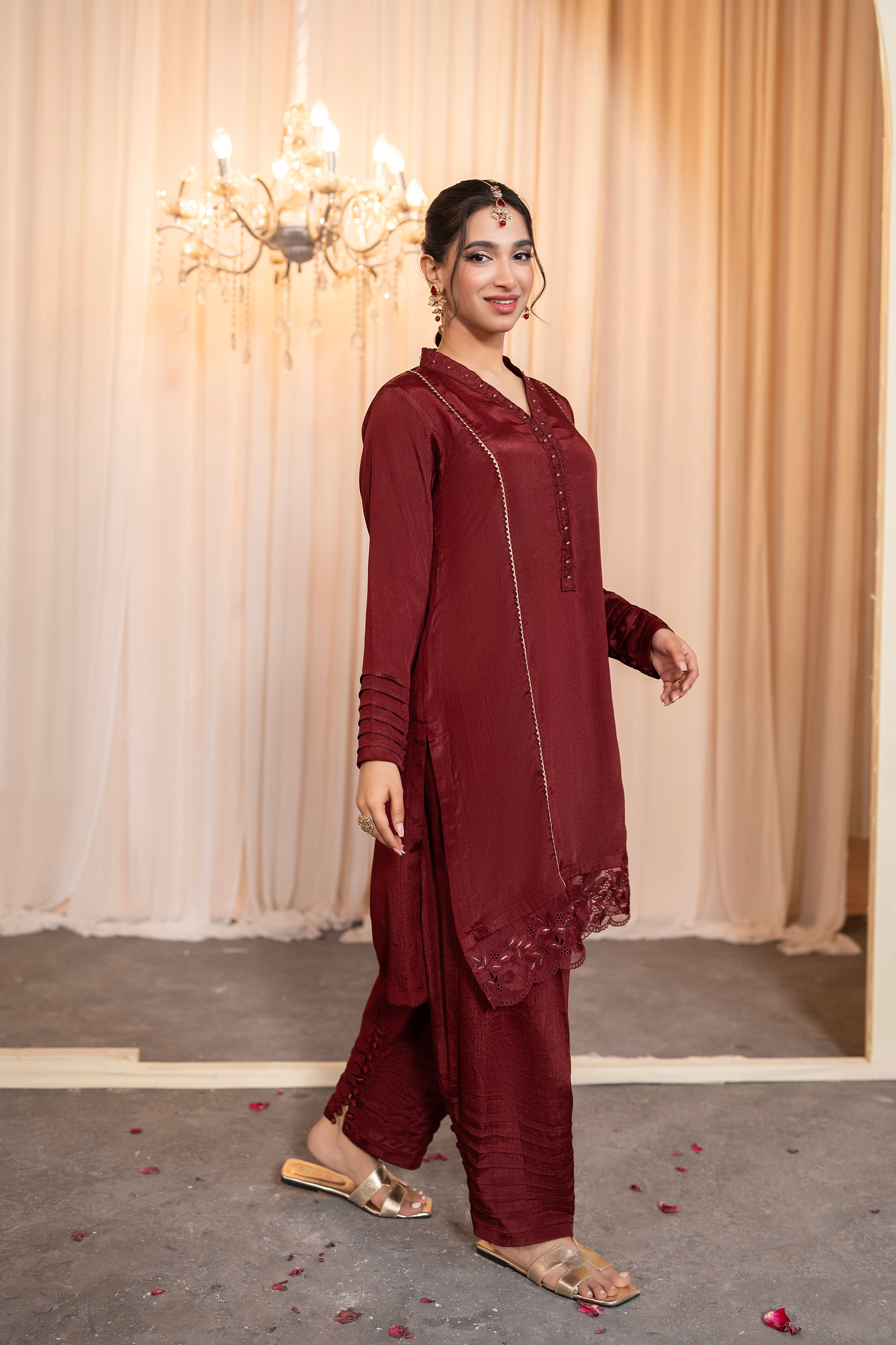 MAROON CHIFFON - 3 PIECE SUIT