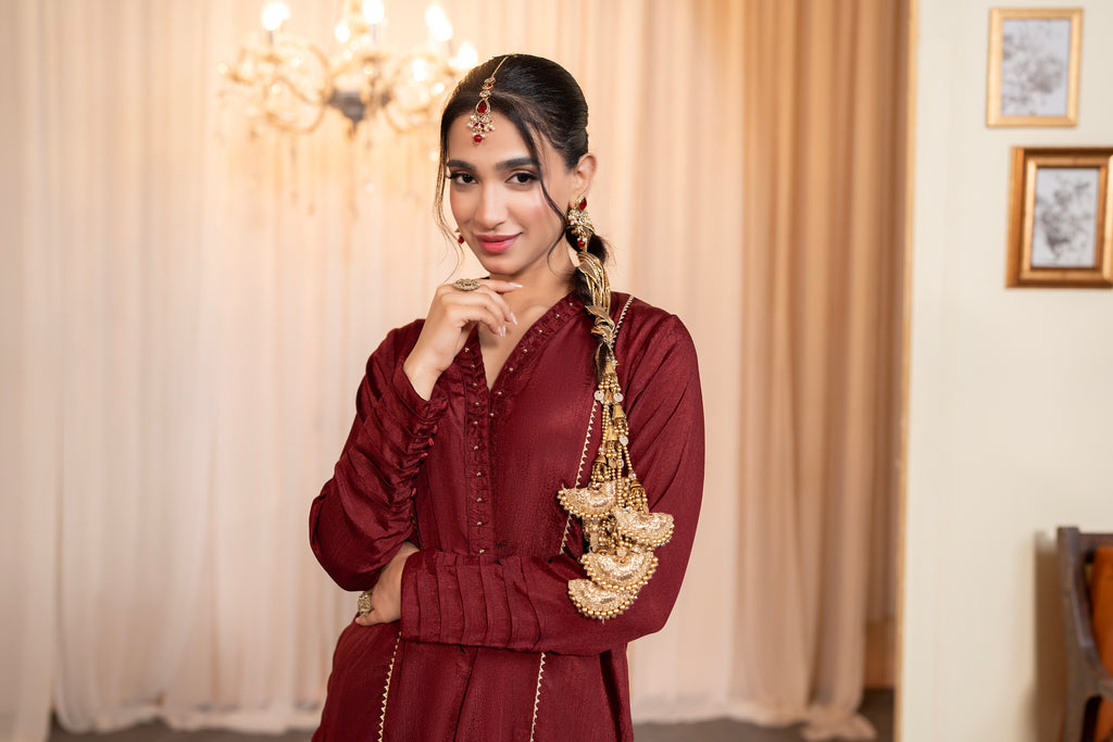 MAROON CHIFFON - 3 PIECE SUIT