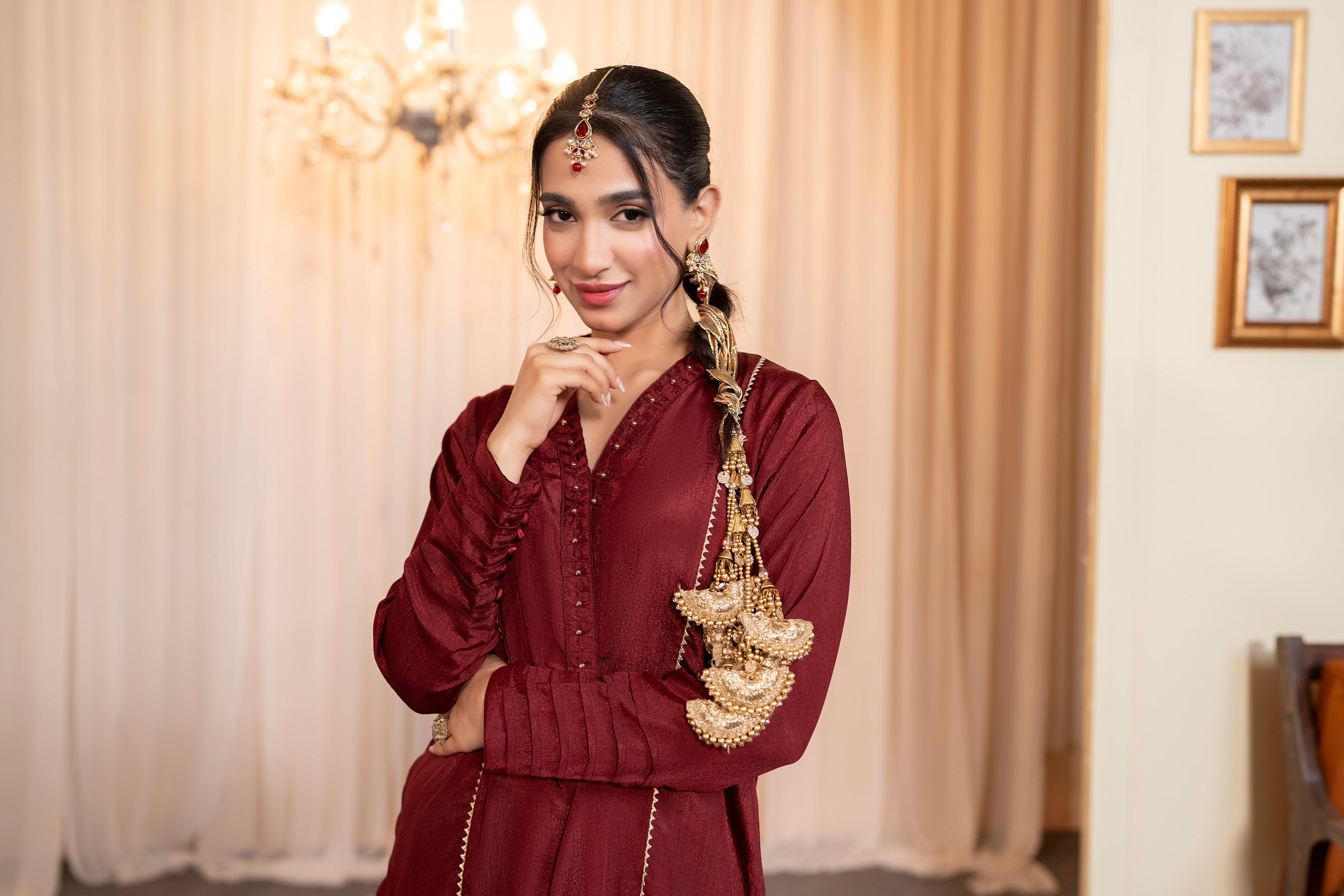 MAROON CHIFFON - 3 PIECE SUIT