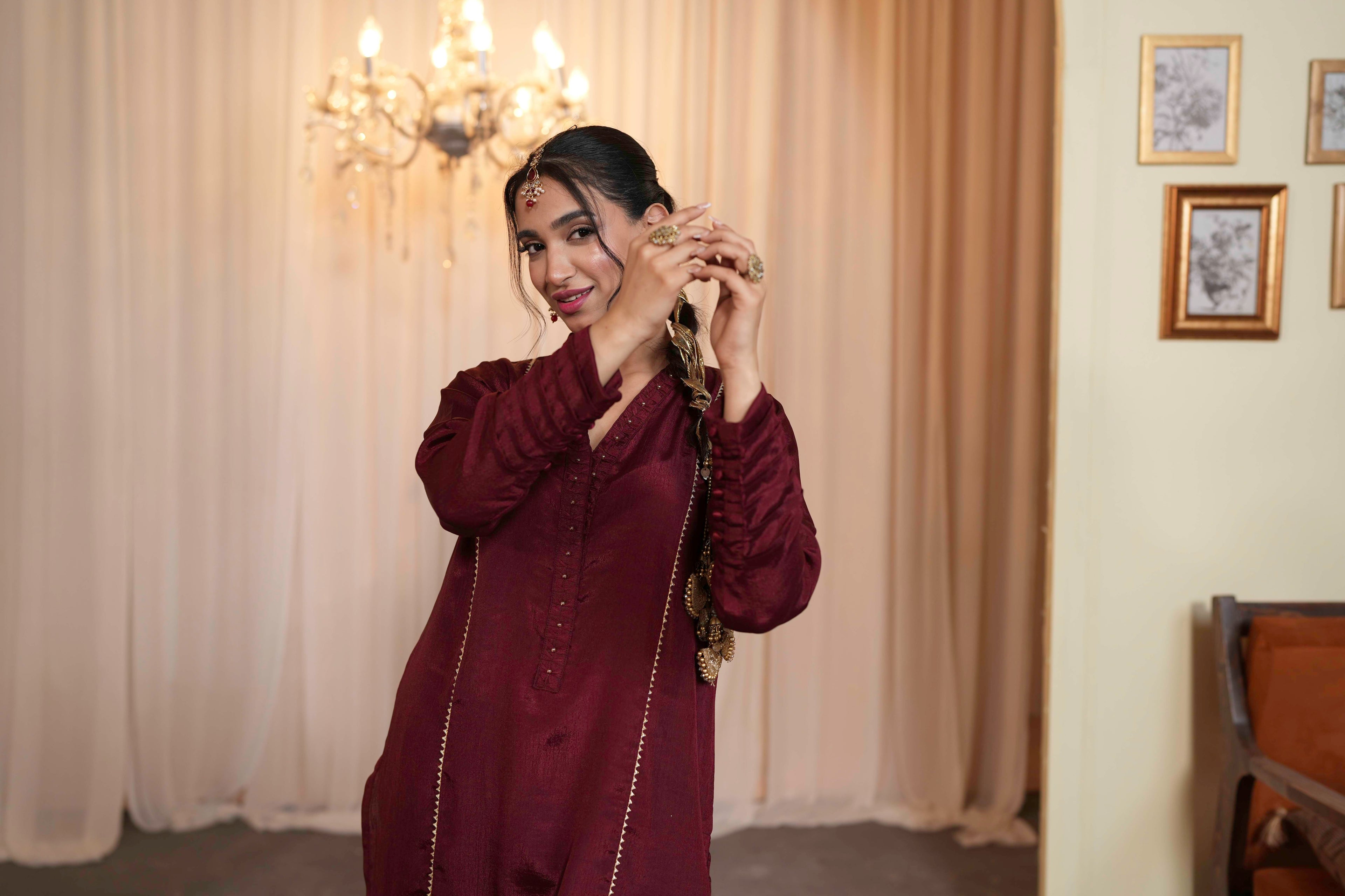 MAROON CHIFFON - 3 PIECE SUIT